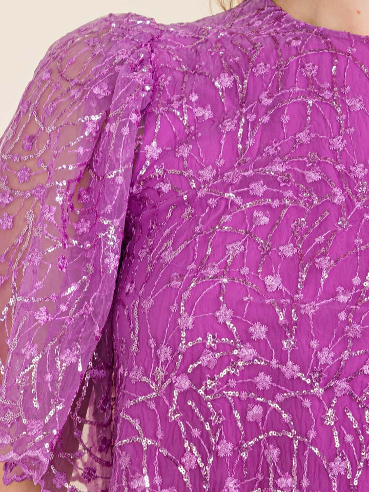 WOMEN'S SHORT SLEEVE SEQUINS DETAILED CROP TOP