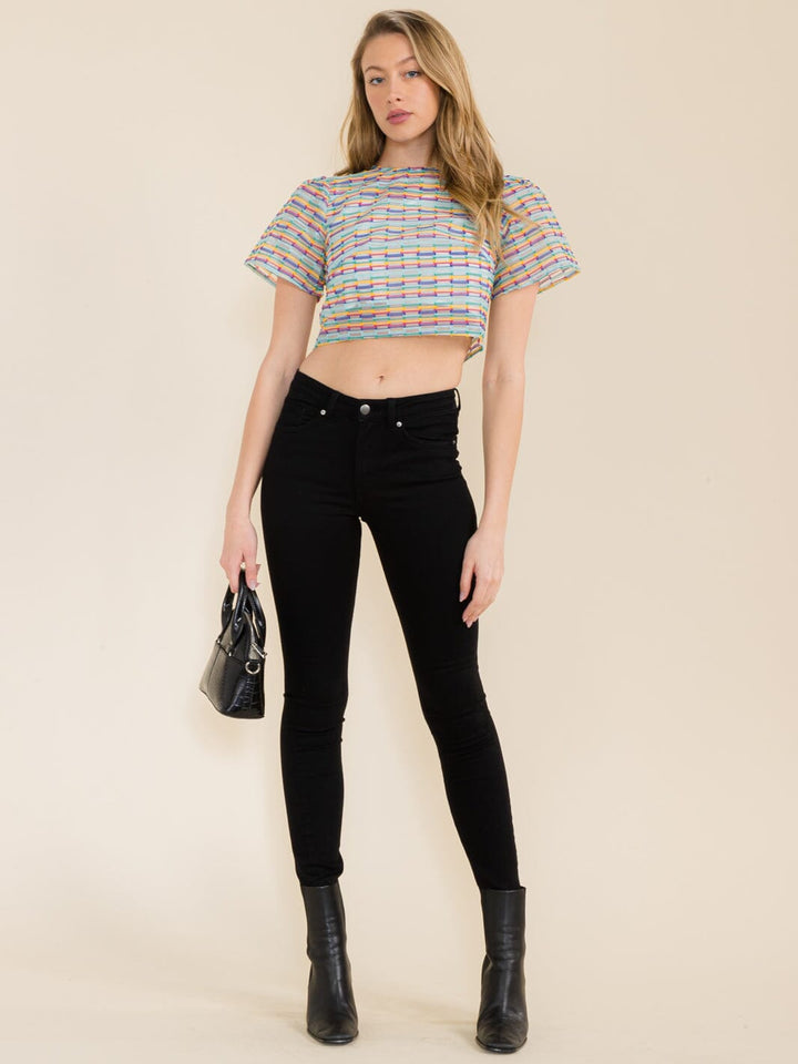WOMEN'S SHORT SLEEVE MULTI COLOR CROP TOP