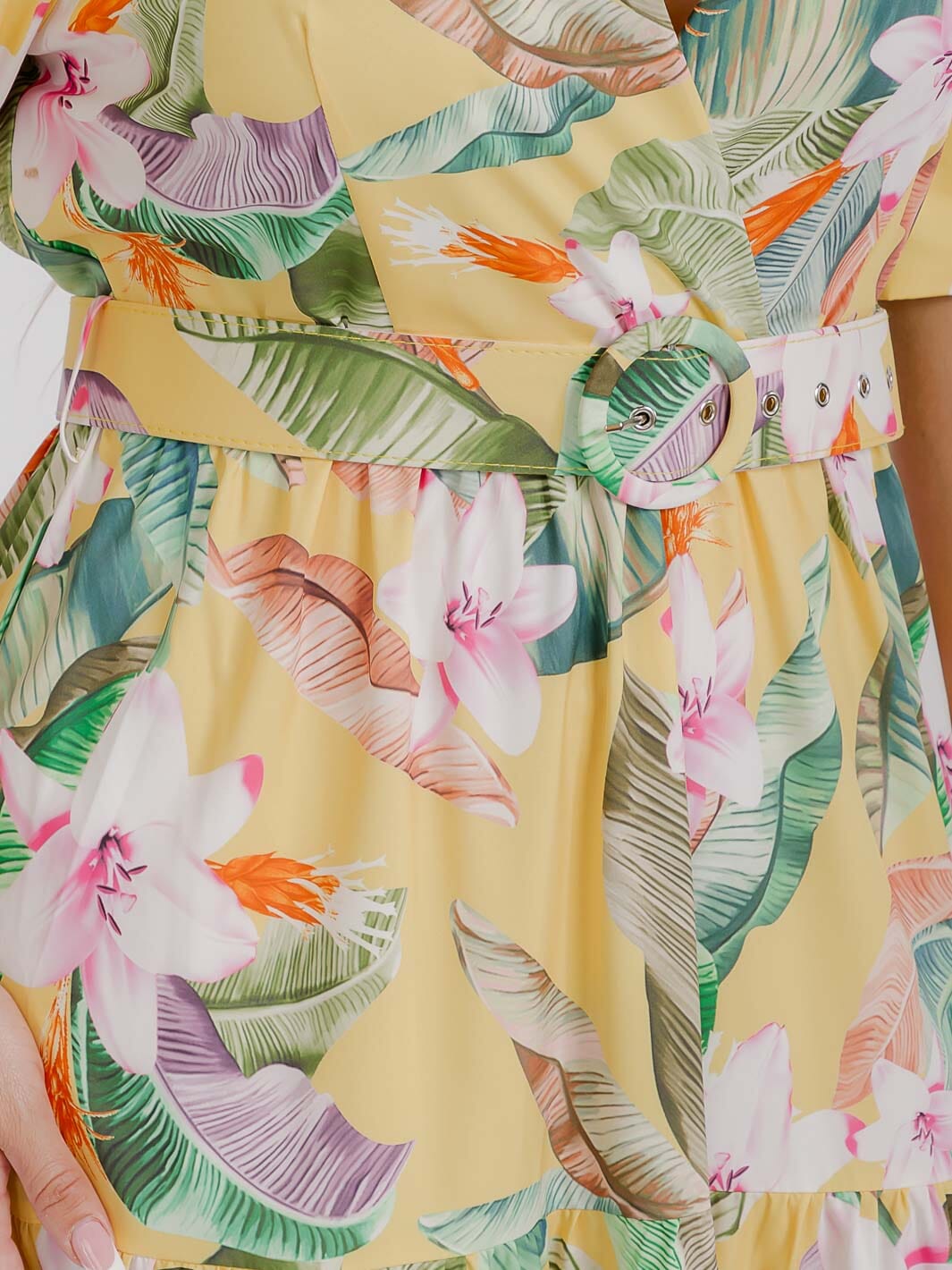 PLUS SIZE SHORT PUFF SLEEVE SURPLICE TIERED FLORAL BELTED MAXI DRESS