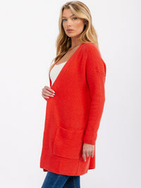 WOMEN'S LONG SLEEVE OPEN FRONT POCKETS CARDIGAN