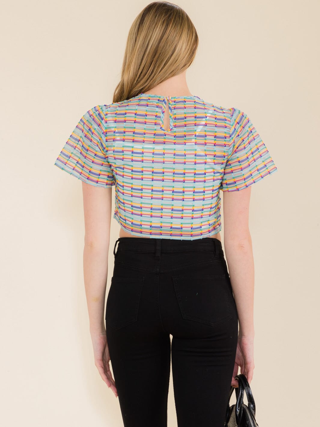 WOMEN'S SHORT SLEEVE MULTI COLOR CROP TOP