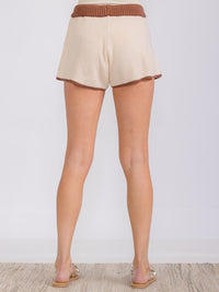 WOMEN'S ELASTIC WAIST SELF TIE COLORBLOCK MINI SHORTS