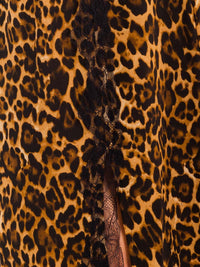 WOMEN'S ELASTIC WAIST FRONT SLIT LACE ANIMAL PRINT MIDI SKIRT
