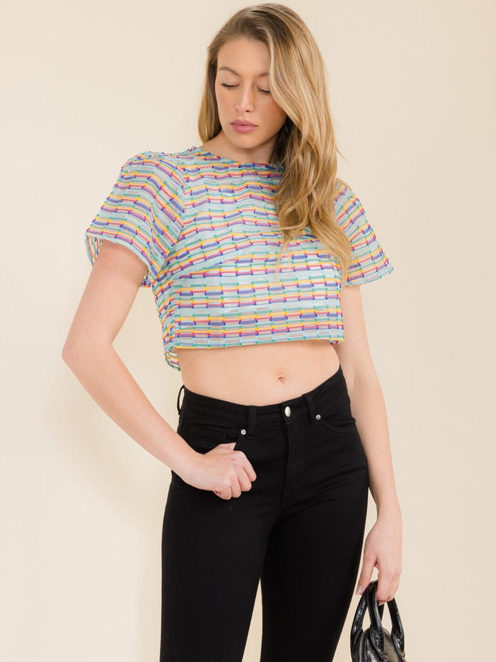 WOMEN'S SHORT SLEEVE MULTI COLOR CROP TOP