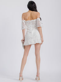 WOMEN'S OFF SHOULDER LACE BODYCON MINI DRESS