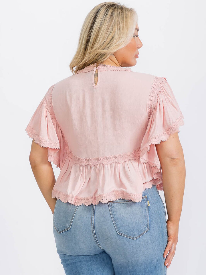PLUS SIZE SHORT SLEEVE RUFFLE PEPLUM BLOUSE