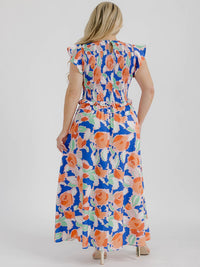 PLUS SIZE SHORT RUFFLE SLEEVE SMOCK FLORAL MAXI DRESS