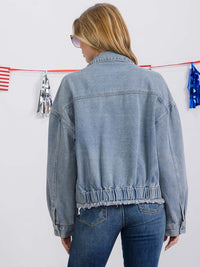 WOMEN'S LONG SLEEVE BUTTON CLOSURE FRONT POCKETS DENIM JACKET