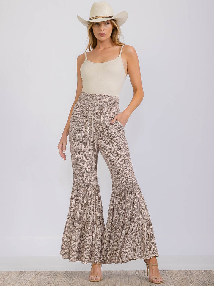 WOMEN'S ELASTIC WAIST FRONT POCKETS MULTI PRINT PALAZZO PANTS