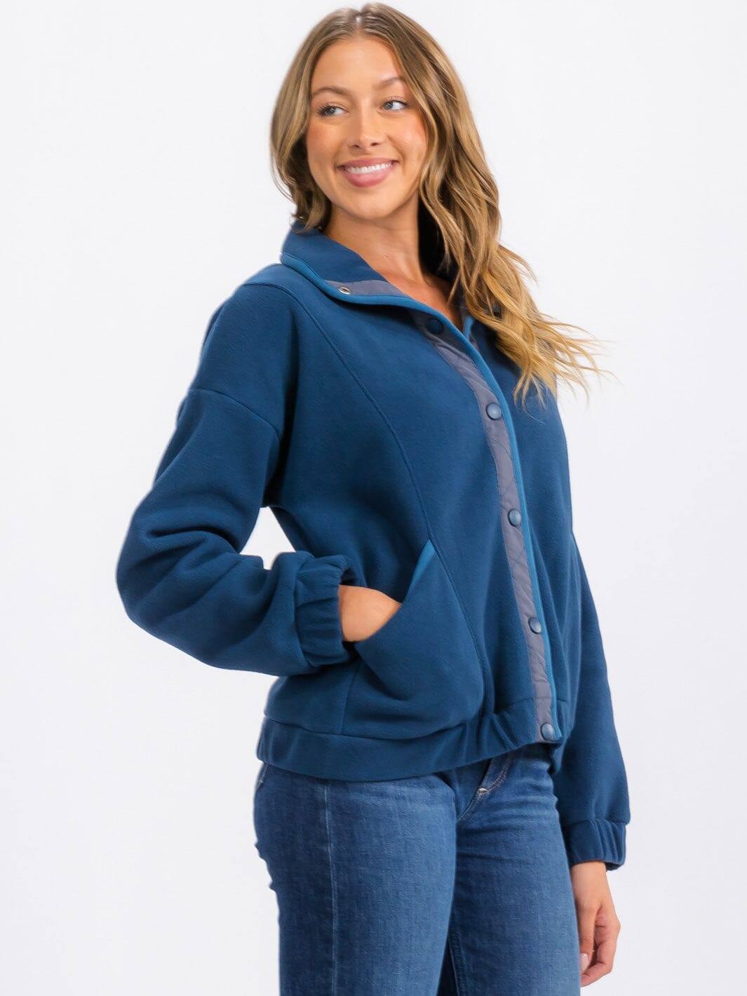 WOMEN'S LONG SLEEVE BUTTON UP FRONT POCKETS JACKET