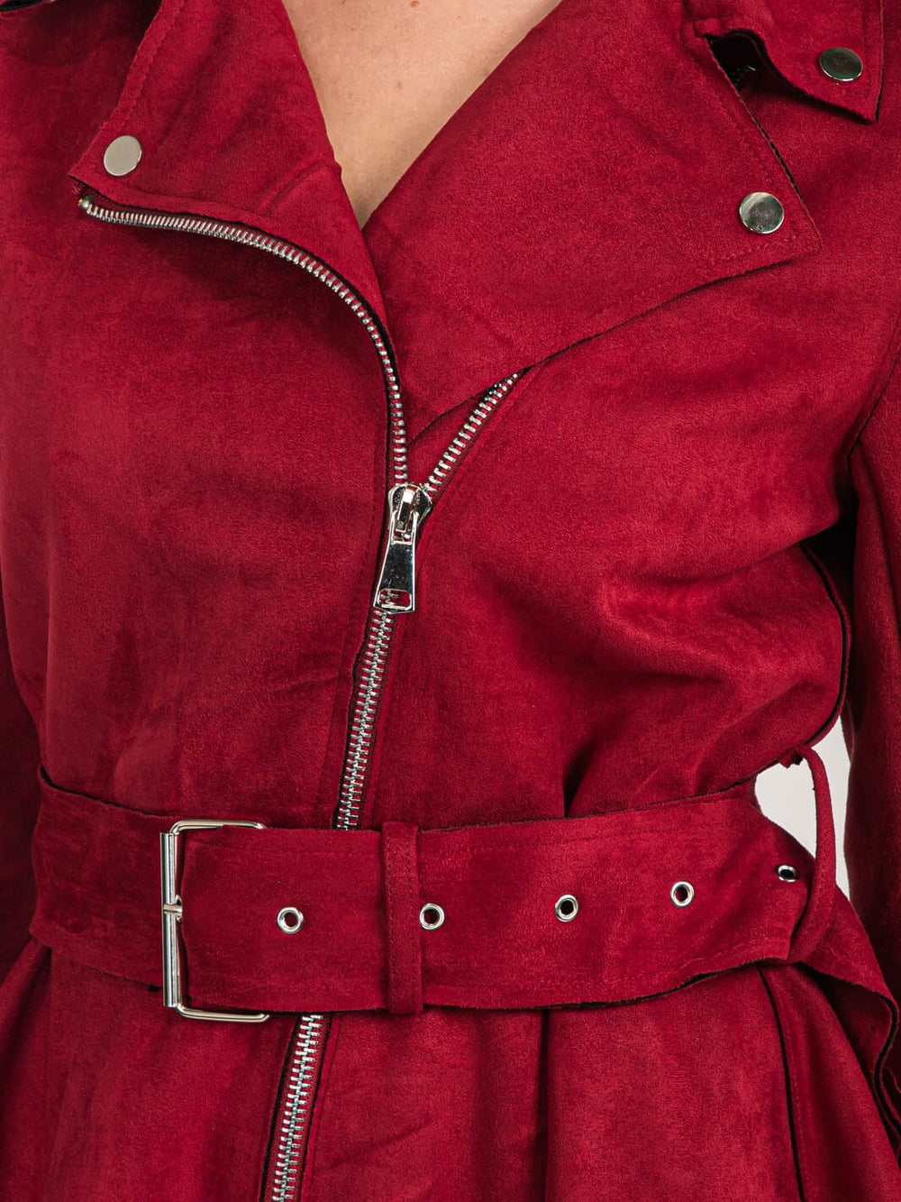 WOMEN'S LONG SLEEVE ZIPPER CLOSURE BELTED MIDI DRESS