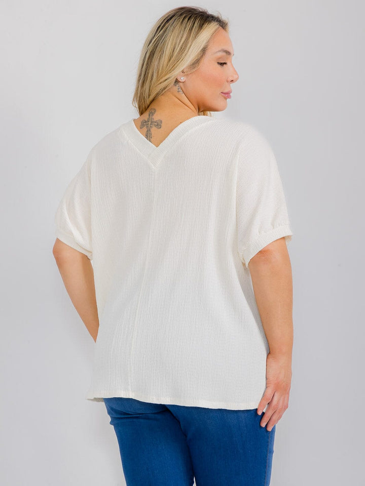 PLUS SIZE SHORT SLEEVE V-NECK TUNIC BLOUSE
