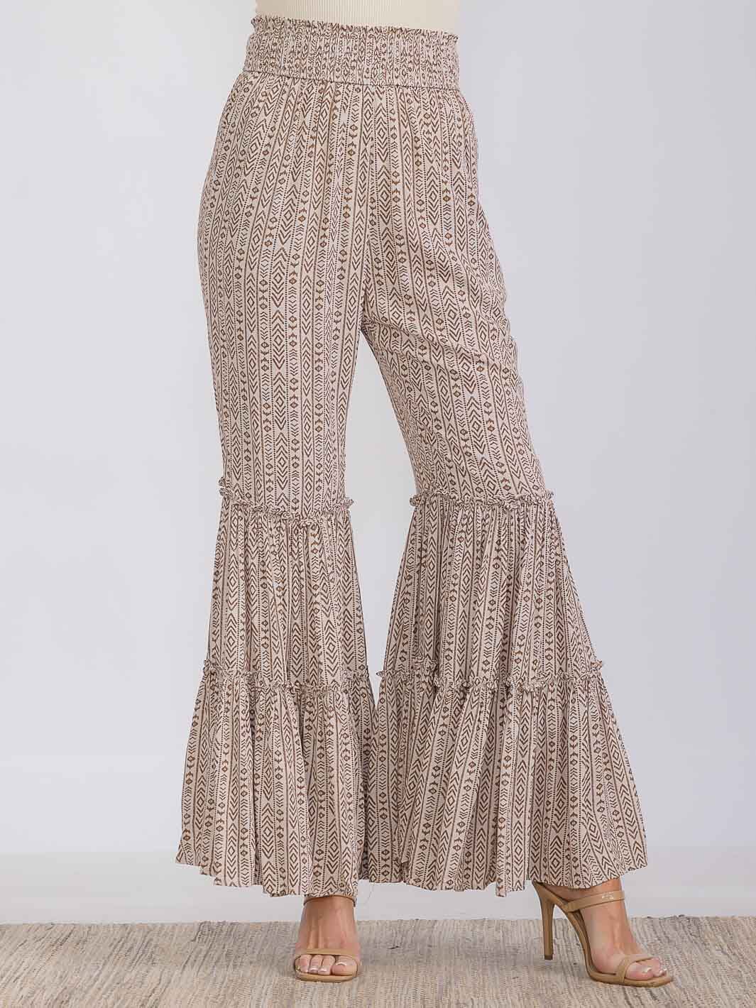 WOMEN'S ELASTIC WAIST FRONT POCKETS MULTI PRINT PALAZZO PANTS