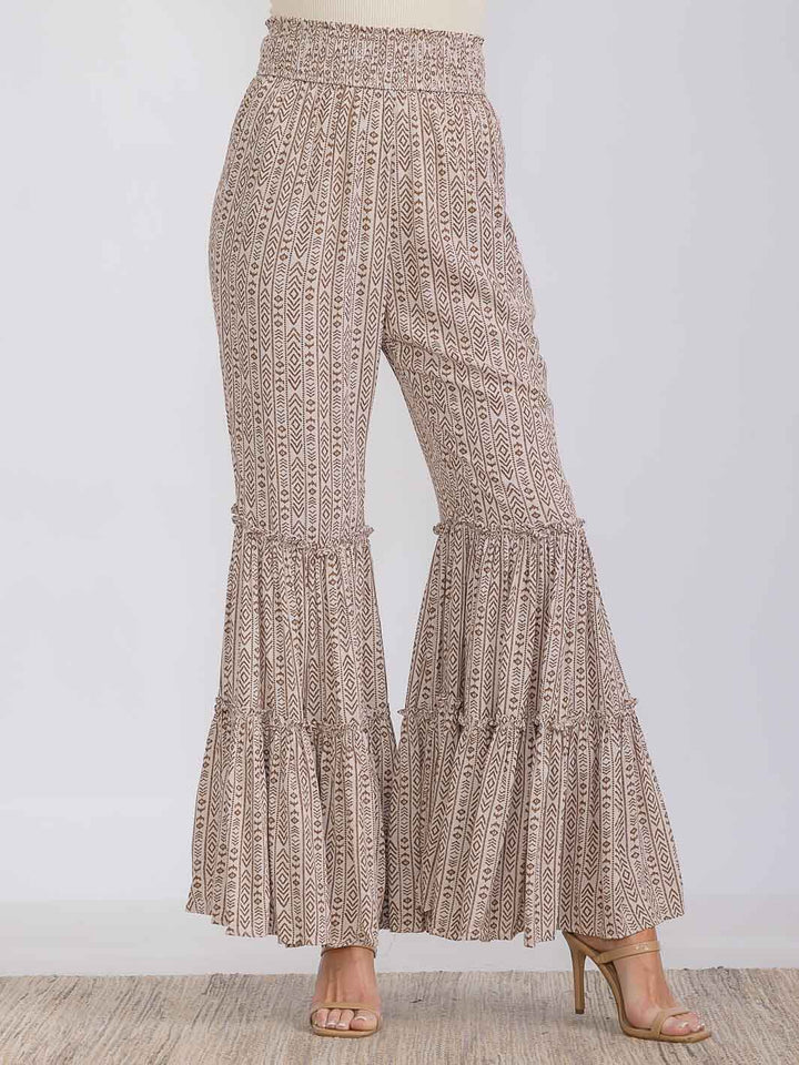 WOMEN'S ELASTIC WAIST FRONT POCKETS MULTI PRINT PALAZZO PANTS
