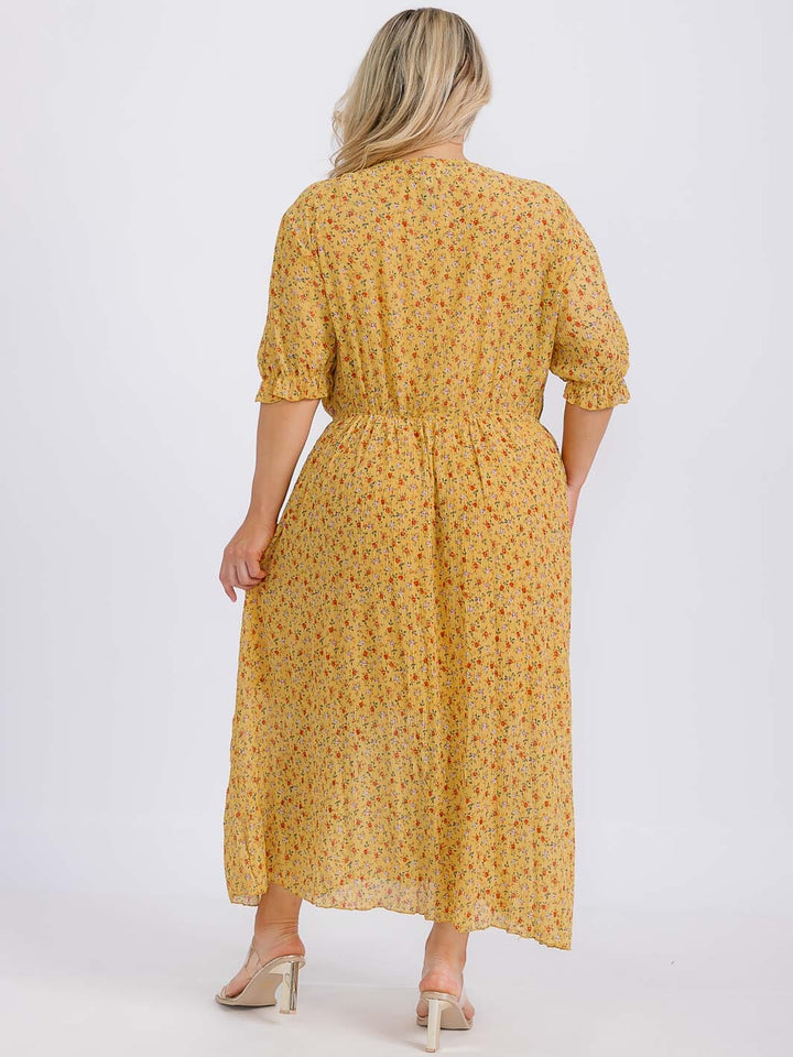 PLUS SIZE SHORT SLEEVE DISTY PRINT MAXI DRESS