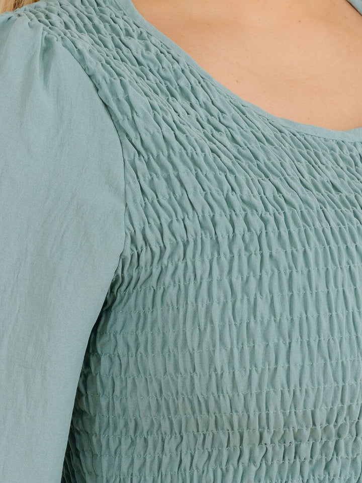 PLUS SIZE 3/4 SLEEVES RUCHED PEPLUM TUNIC BLOUSE