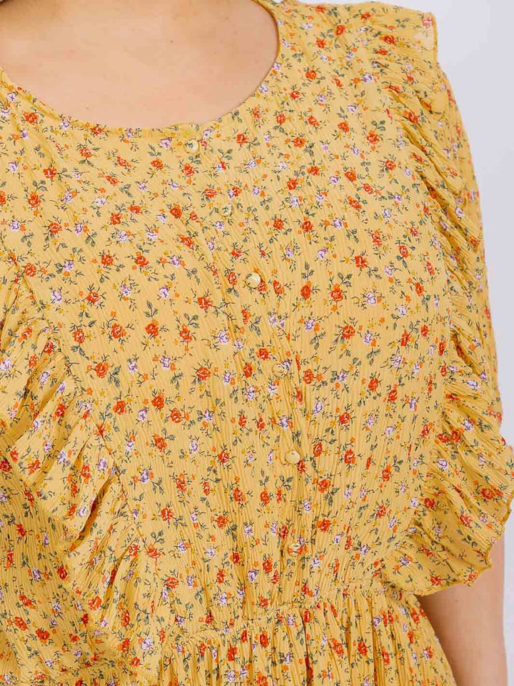 PLUS SIZE SHORT SLEEVE DISTY PRINT MAXI DRESS