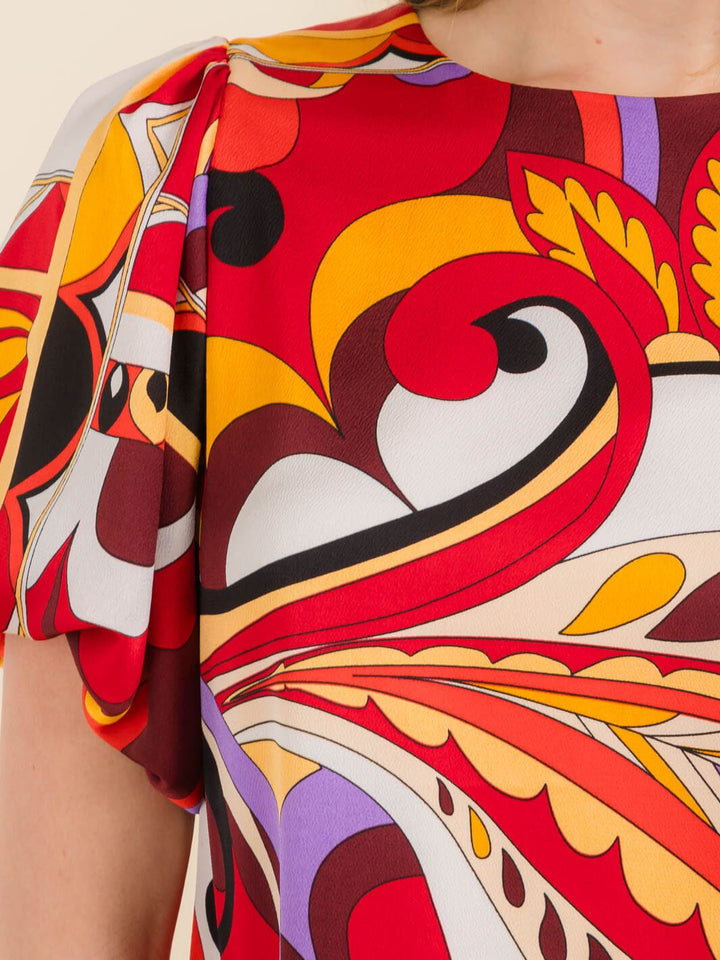 WOMEN'S SHORT SLEEVE MULTI PRINT BLOUSE