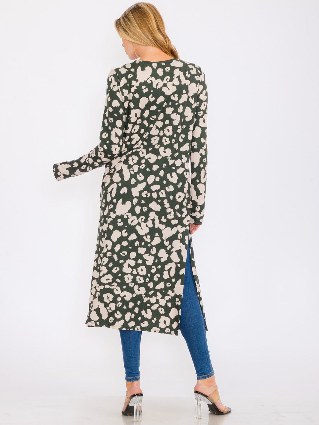 WOMEN'S LONG SLEEVES OPEN FRONT POCKETS ANIMAL PRINT CARDIGAN