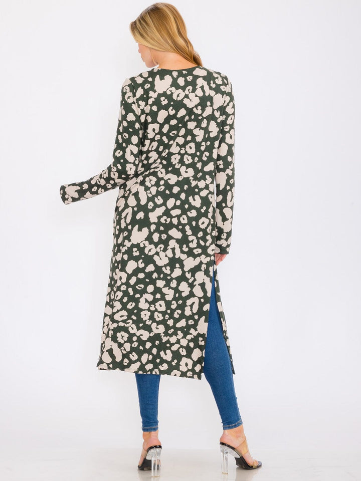 WOMEN'S LONG SLEEVES OPEN FRONT POCKETS ANIMAL PRINT CARDIGAN