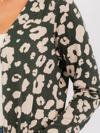 WOMEN'S LONG SLEEVES OPEN FRONT POCKETS ANIMAL PRINT CARDIGAN
