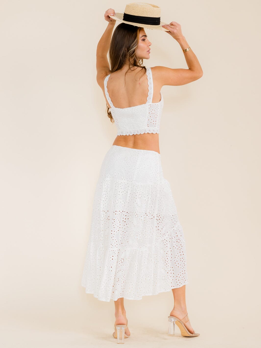 WOMEN'S SLEEVELES CROP TOP & MAXI SKIRT EYELET 2PC. SET