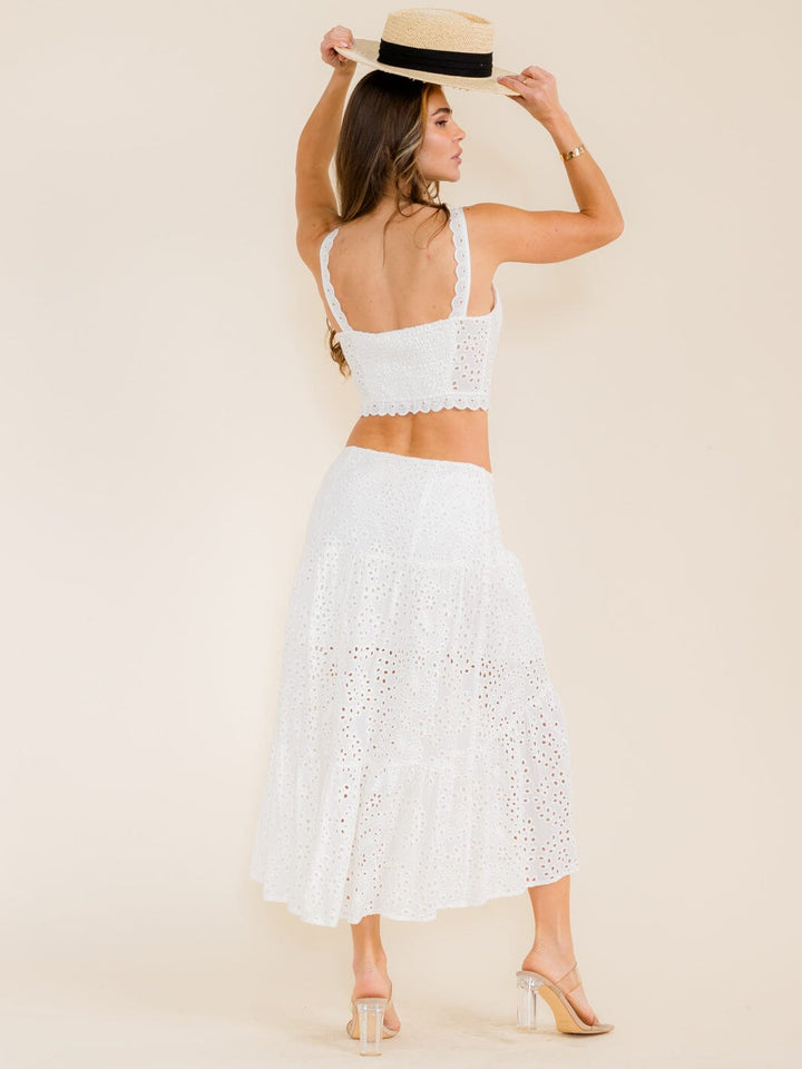 WOMEN'S SLEEVELES CROP TOP & MAXI SKIRT EYELET 2PC. SET