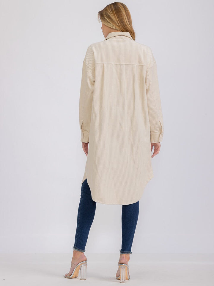 WOMEN'S LONG SLEEVE BUTTON CLOSURE CORDUROY SHACKET COAT