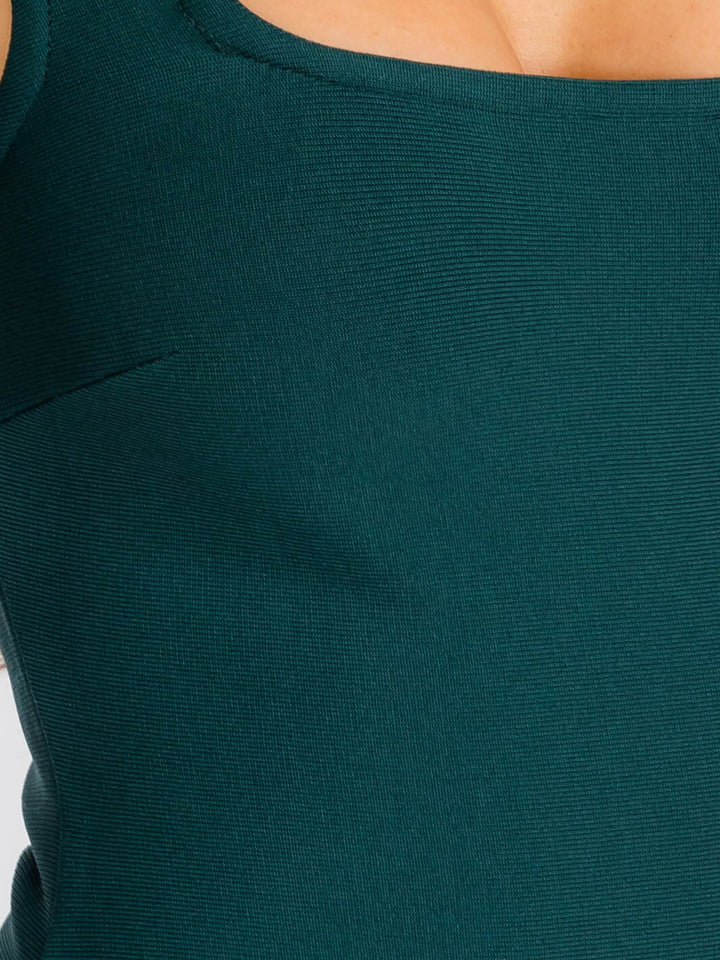 WOMEN'S SLEEVELESS SQUARE NECK SIDE SLIT BODYCON BANDAGE MIDI DRESS