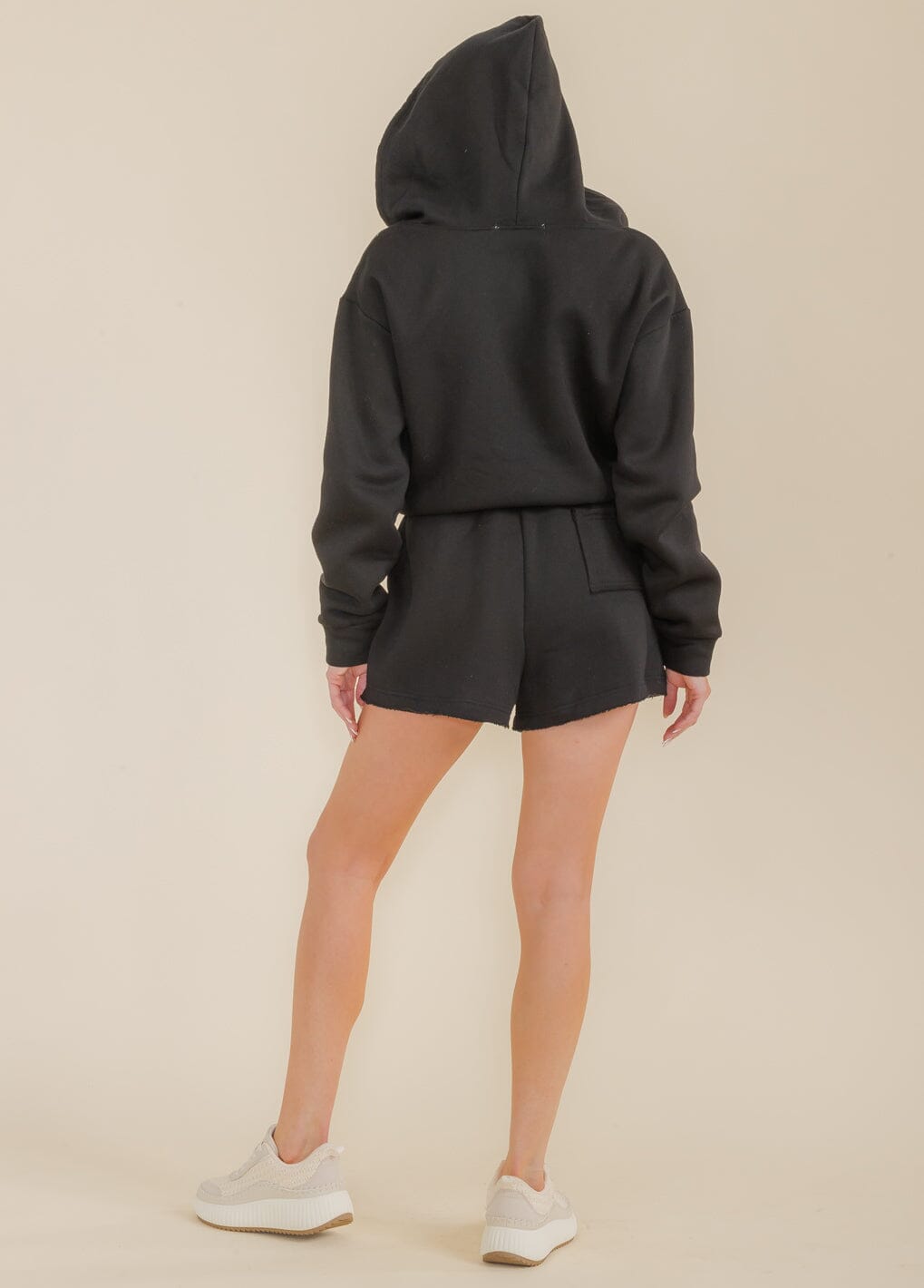 WOMEN'S LONG SLEEVE SURPLICE FRONT POCKETS HOODED ROMPER