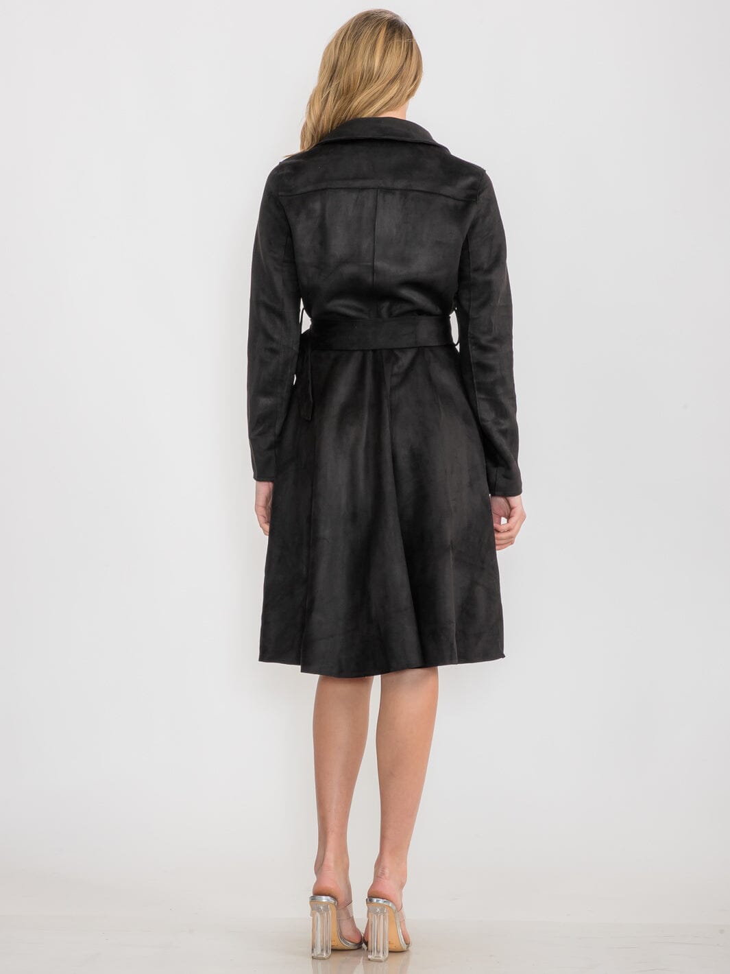 WOMEN'S LONG SLEEVE ZIPPER CLOSURE BELTED MIDI DRESS