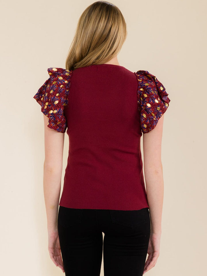 WOMEN'S SHORT PRINTED SLEEVE BLOUSE