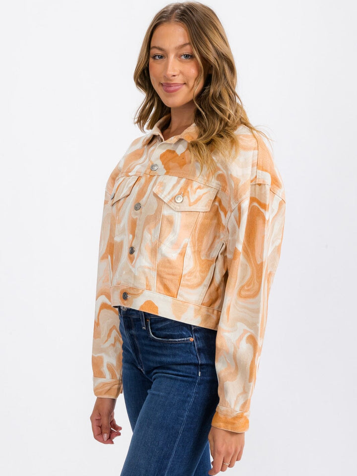 WOMEN'S LONG SLEEVE BUTTON UP TIE DYE DENIM JACKET