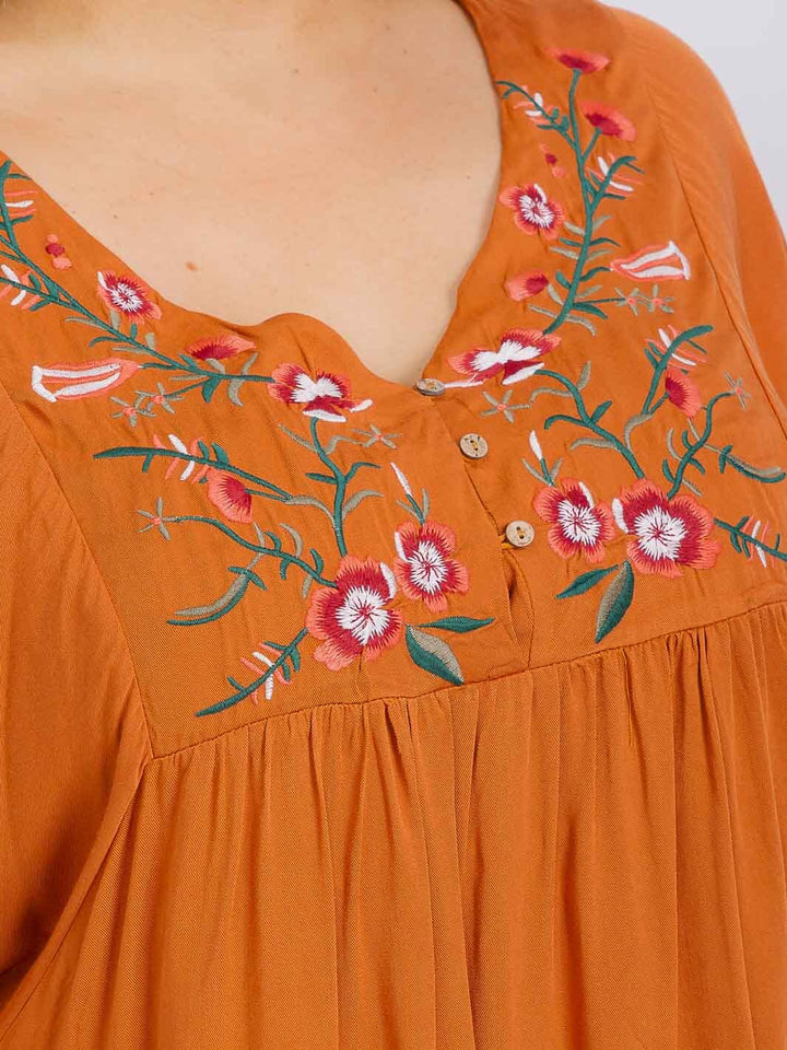 PLUS SIZE SHORT SLEEVES EMBROIDERED TRIM MINI DRESS