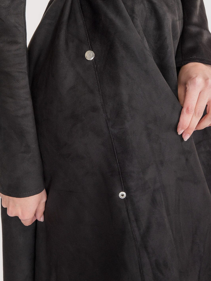 WOMEN'S LONG SLEEVE ZIPPER CLOSURE BELTED MIDI DRESS