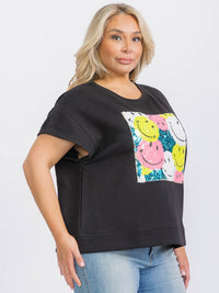 PLUS SIZE SHORT SLEEVE SEQUINS GRAPHIC TOP