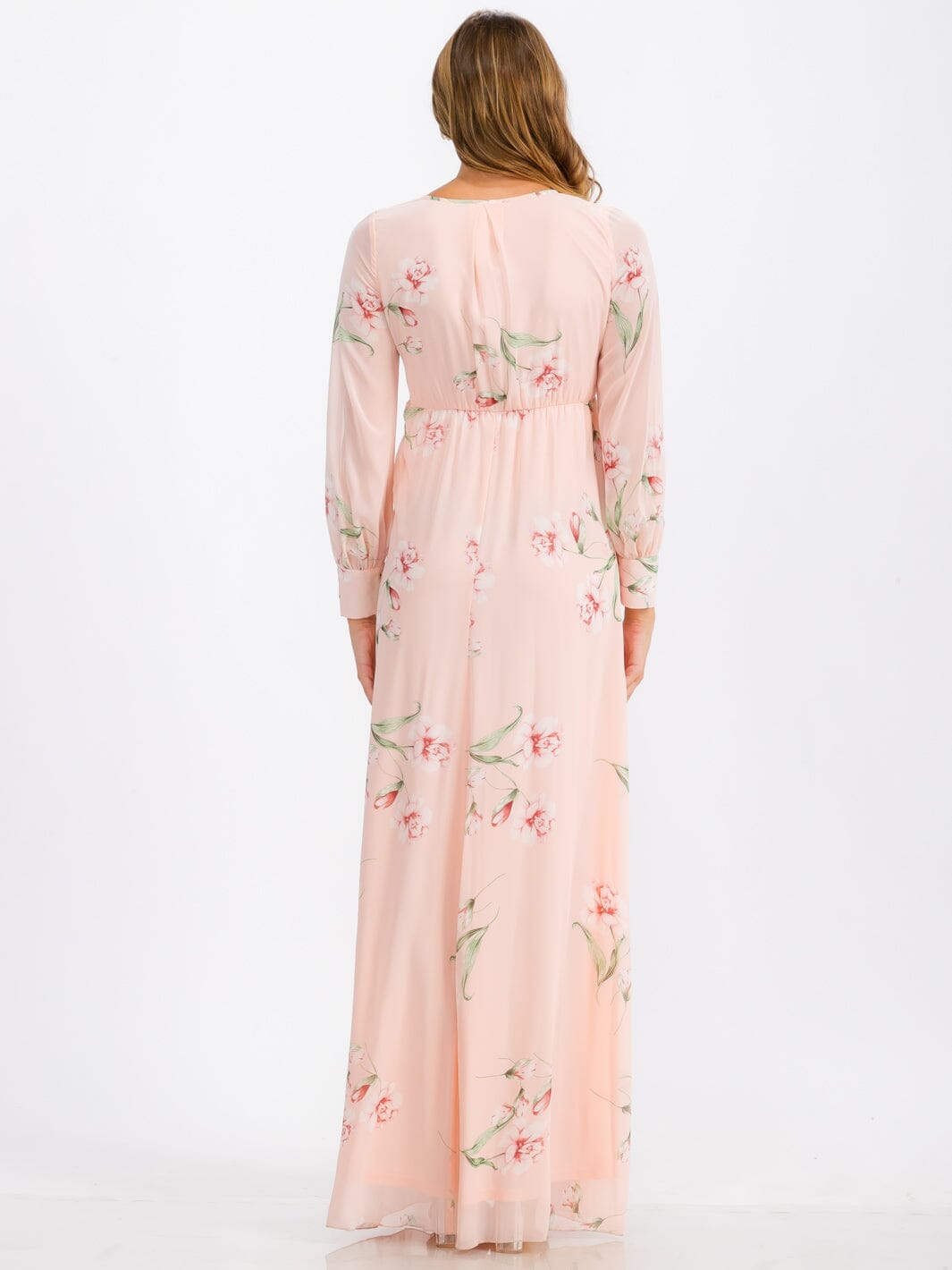 WOMEN'S LONG SLEEVE SURPLICE SELF TIE FLORAL MAXI DRESS