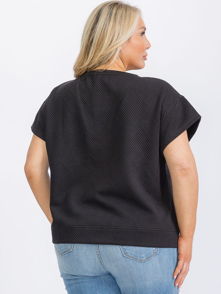 PLUS SIZE SHORT SLEEVE SEQUINS GRAPHIC TOP