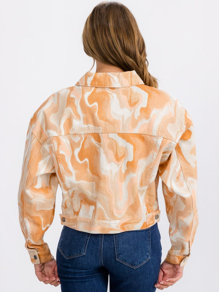 WOMEN'S LONG SLEEVE BUTTON UP TIE DYE DENIM JACKET