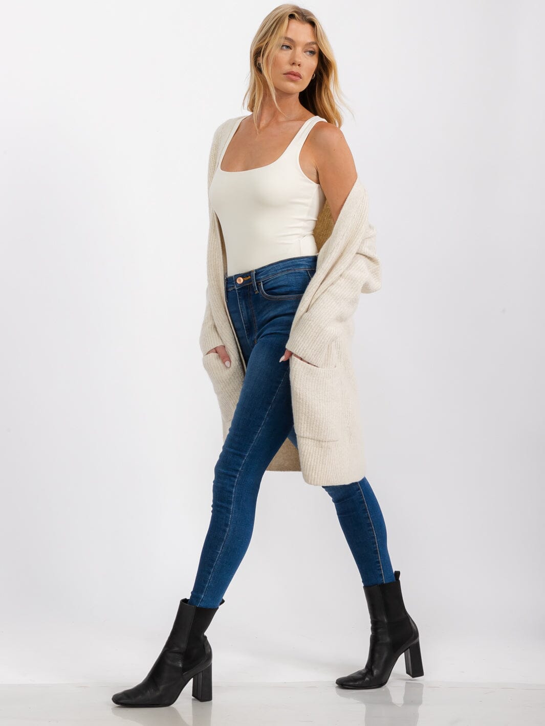 WOMEN'S LONG SLEEVE OPEN FRONT POCKETS CARDIGAN