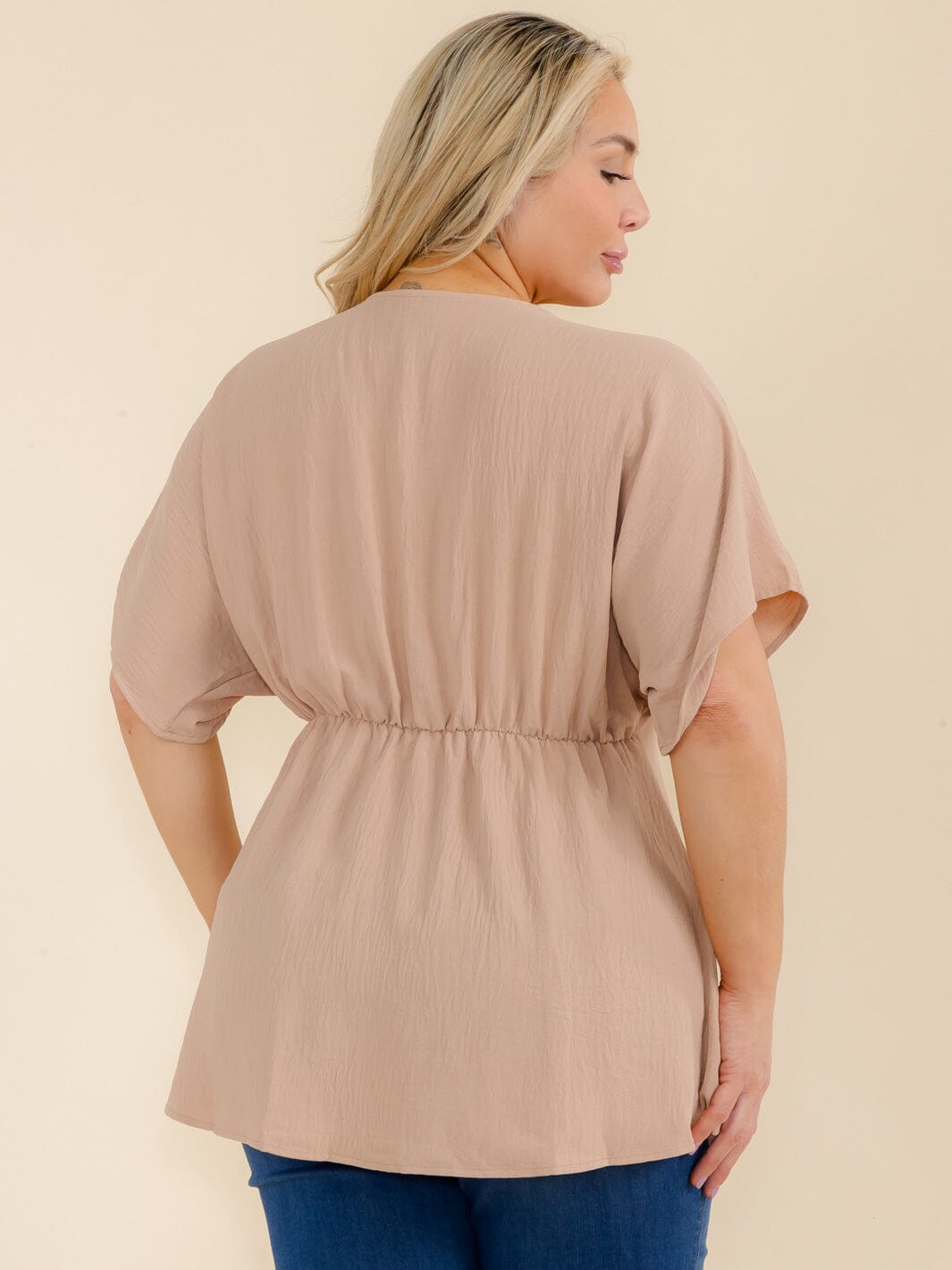 PLUS SIZE SHORT SLEEVE V-NECK PEPLUM TUNIC BLOUSE