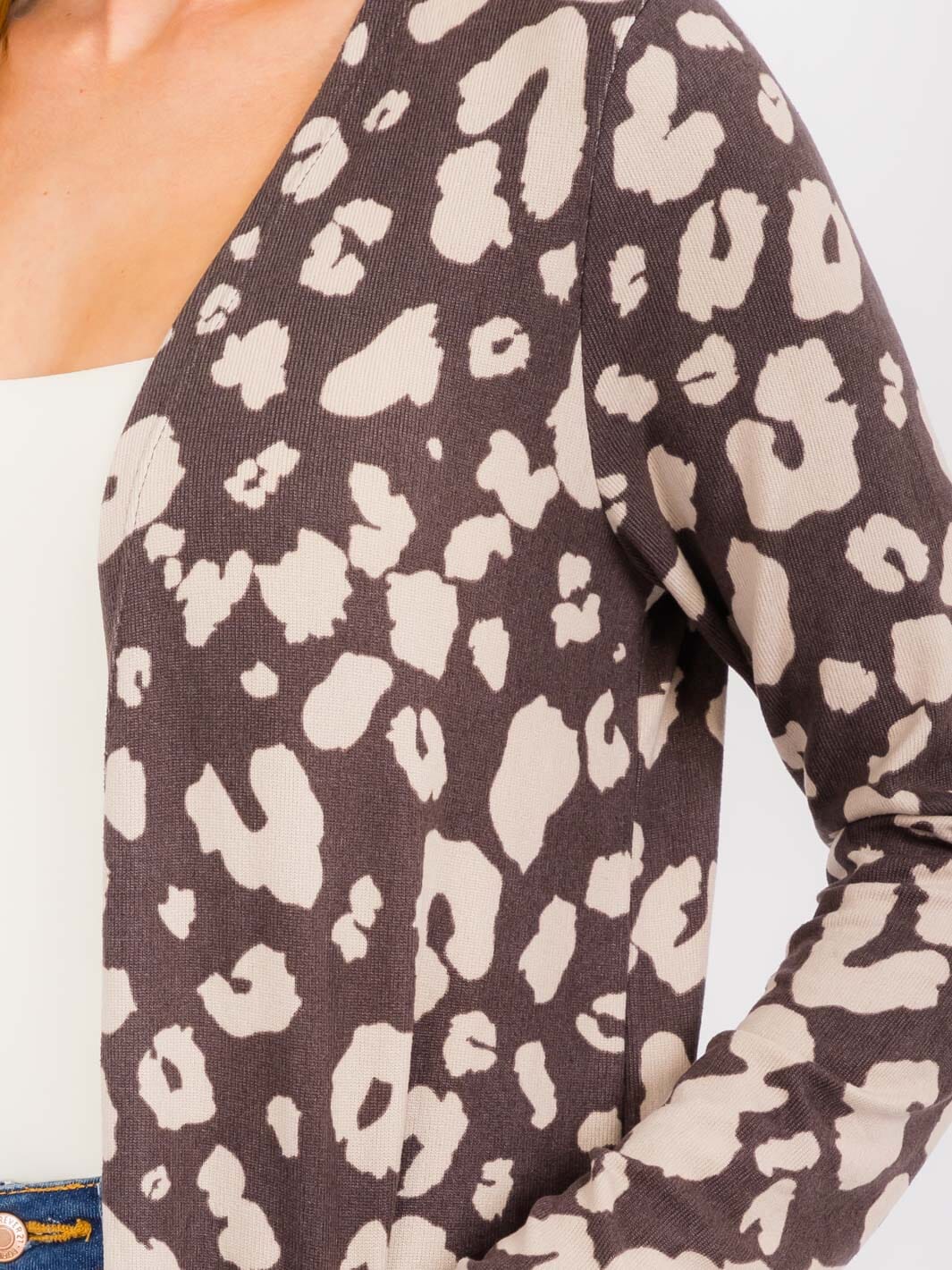 WOMEN'S LONG SLEEVES OPEN FRONT POCKETS ANIMAL PRINT CARDIGAN