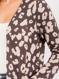 WOMEN'S LONG SLEEVES OPEN FRONT POCKETS ANIMAL PRINT CARDIGAN