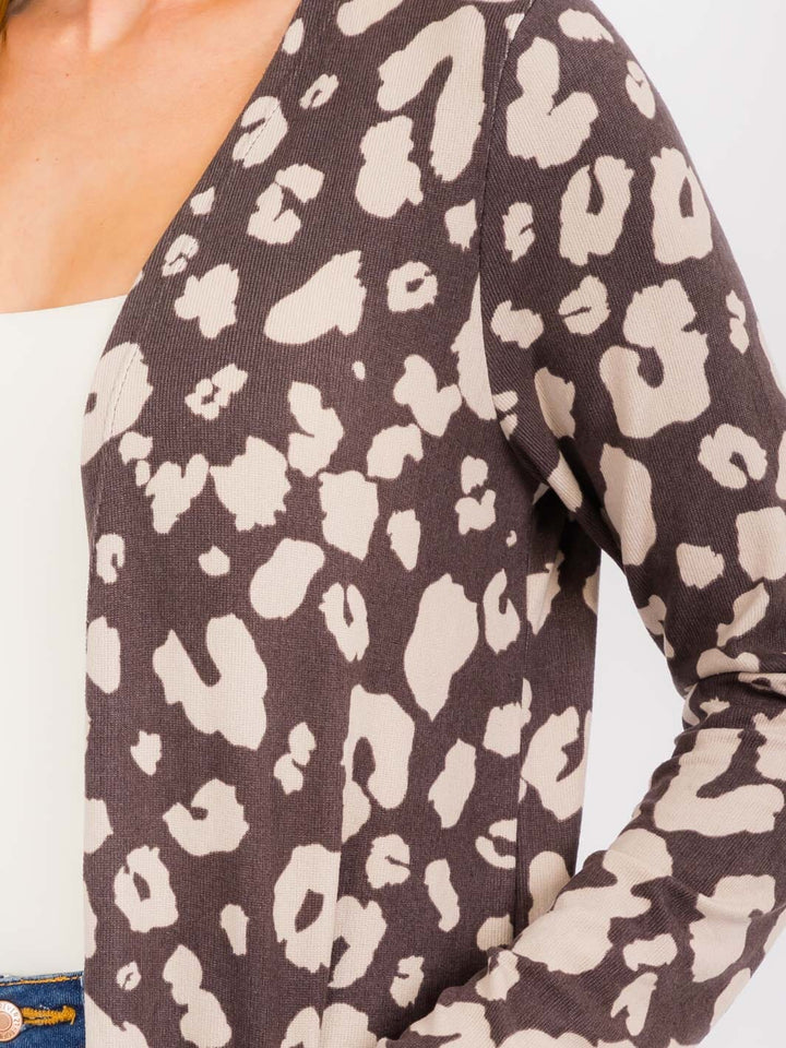 WOMEN'S LONG SLEEVES OPEN FRONT POCKETS ANIMAL PRINT CARDIGAN