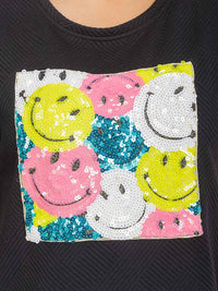 PLUS SIZE SHORT SLEEVE SEQUINS GRAPHIC TOP