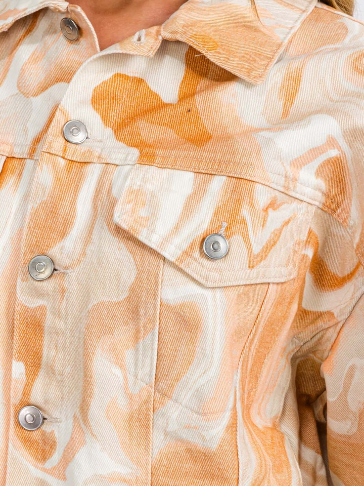 WOMEN'S LONG SLEEVE BUTTON UP TIE DYE DENIM JACKET