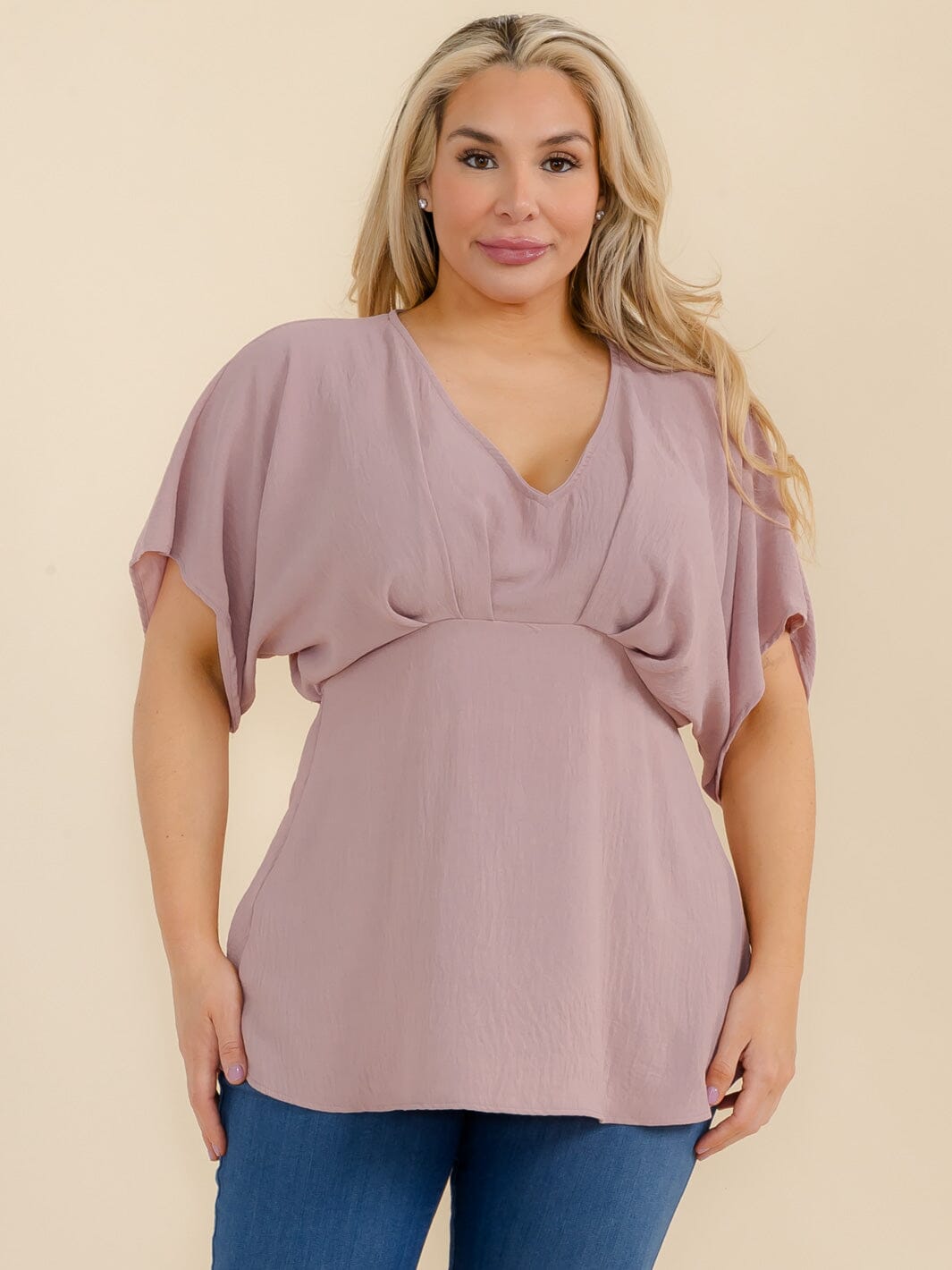 PLUS SIZE SHORT SLEEVE V-NECK PEPLUM TUNIC BLOUSE