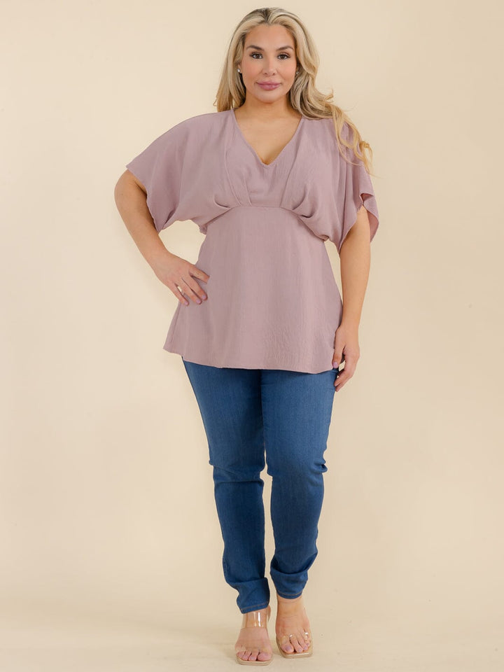 PLUS SIZE SHORT SLEEVE V-NECK PEPLUM TUNIC BLOUSE