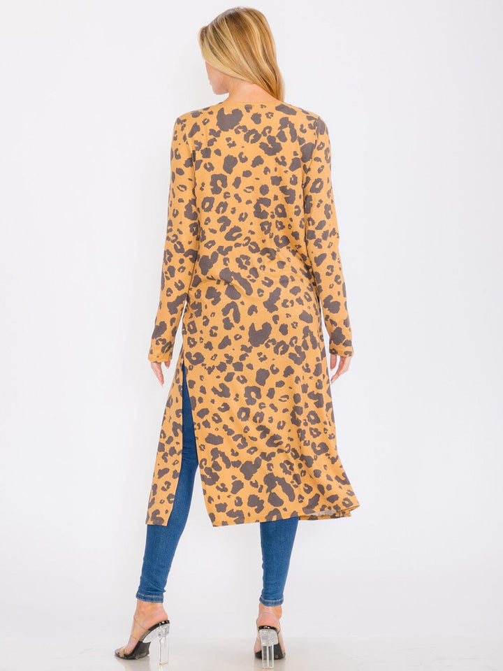 WOMEN'S LONG SLEEVES OPEN FRONT POCKETS ANIMAL PRINT CARDIGAN