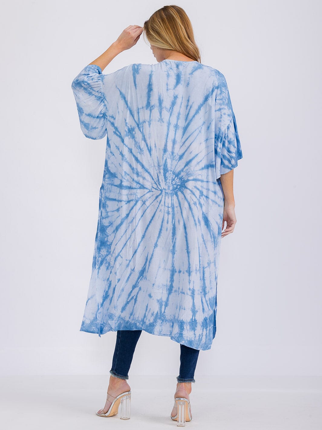 WOMEN'S SHORT SLEEVE OPEN FRONT TIE DYE KIMONO